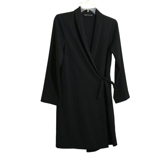 Zara Woman Wrap Dress Size XS Black Long Sleeve Tie At Waist Knee Length Career - Picture 4 of 11